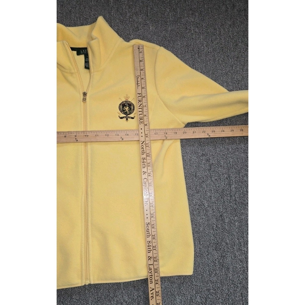 VTG Ralph Lauren Fleece Jacket Womens LARGE Yellow LRL Lion Crown Crest Zip - Picture 5 of 8